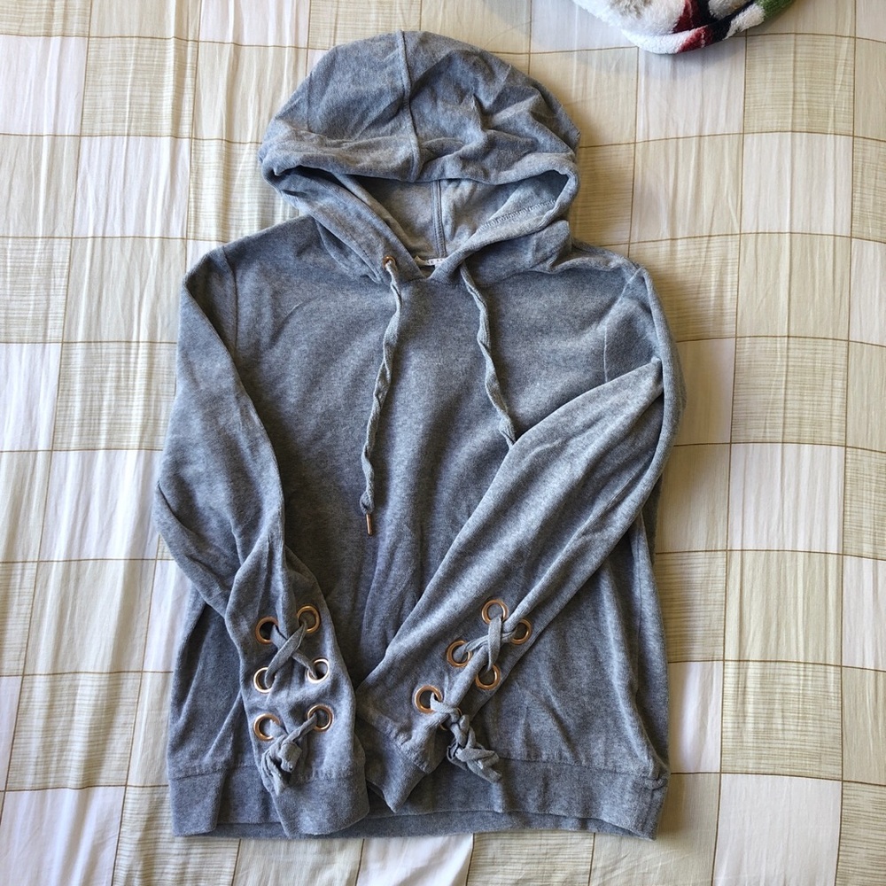 Gray velvet hoodie
